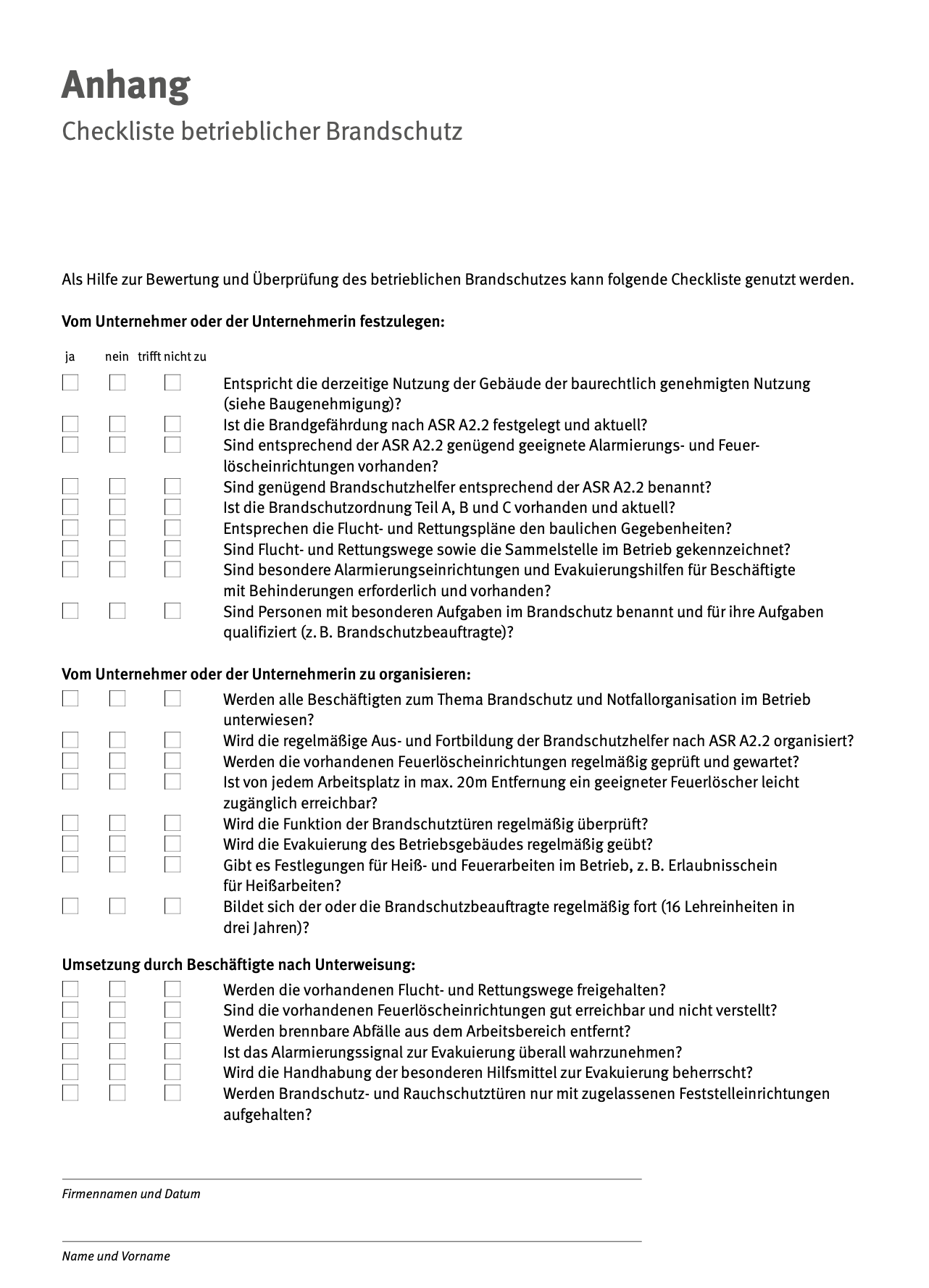 Brandschutzbegehung - checkliste betrieblicher brandschutz