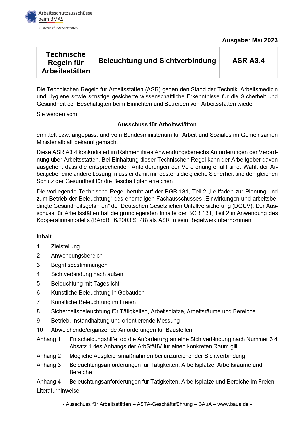 Asr a3. 4 beleuchtung und sichtverbindung