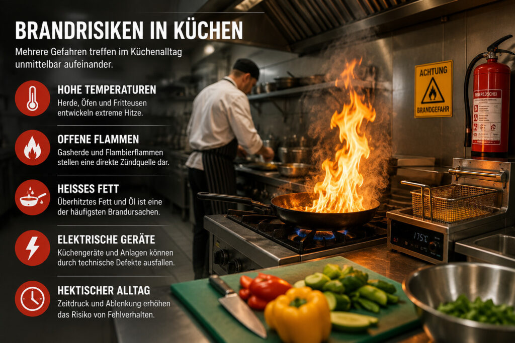 Brandschutz in der gastronomie: fettbrände, fettbrand-feuerlöscher, abluftanlagen und typische fehler in küchen 1 Brandrisiken-kueche