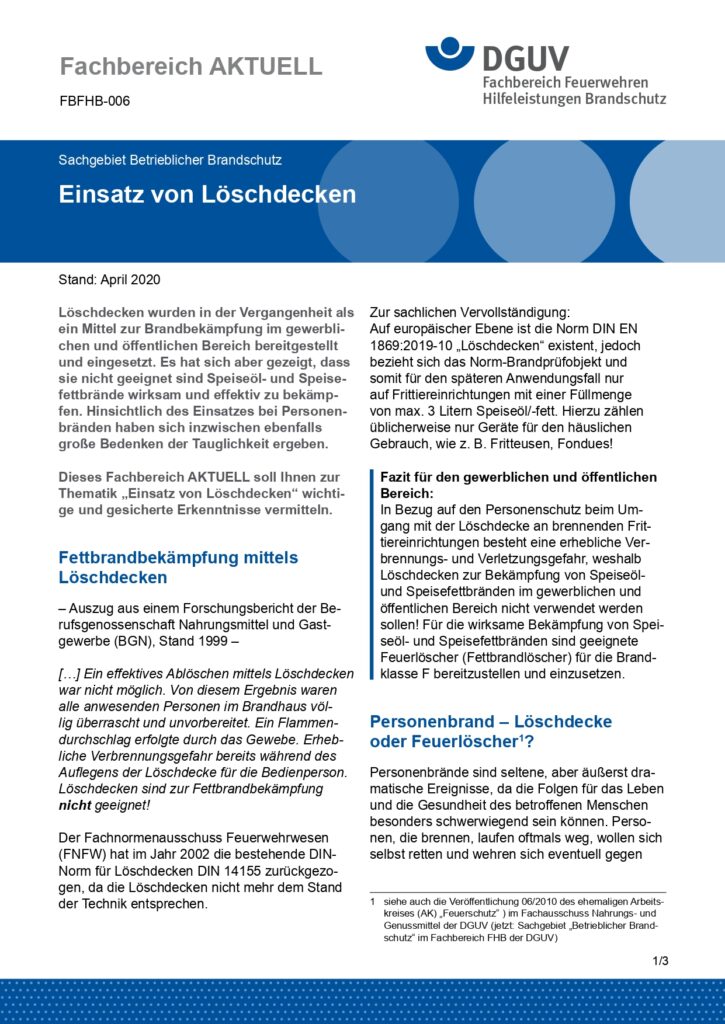 Dguv - einsatz von löschdecken