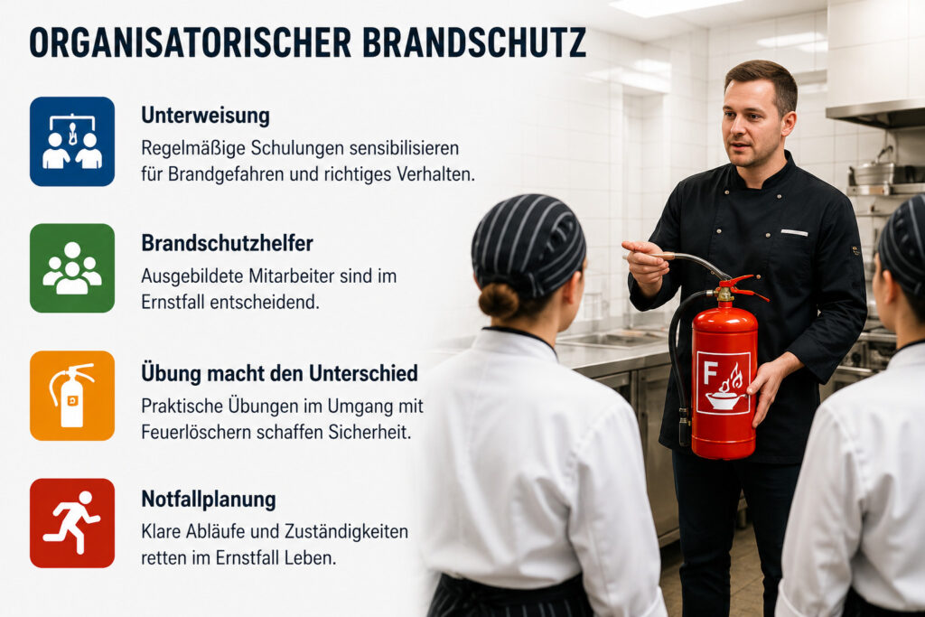 Brandschutz in der gastronomie: fettbrände, fettbrand-feuerlöscher, abluftanlagen und typische fehler in küchen 4 Organisatorischer brandschutz
